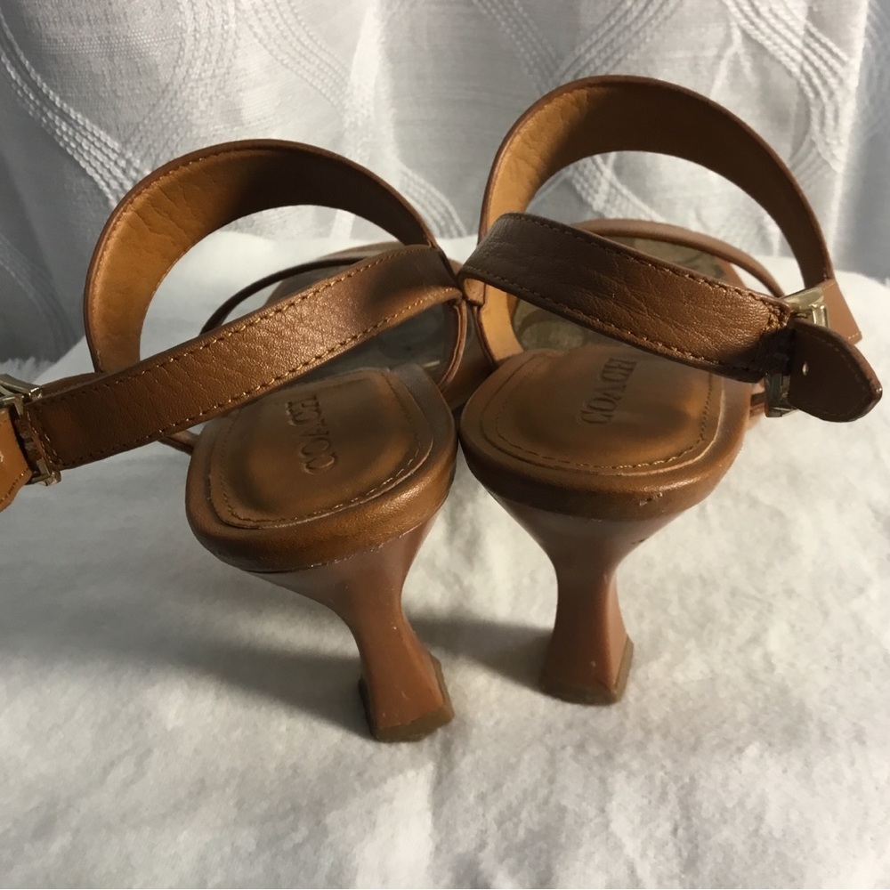Coach Tan Leather Logo-Inset Sandals - Picture 8 of 10